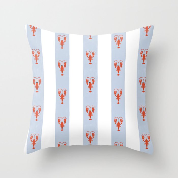 Red Lobsters On Hand-Painted Blue Stripes Throw Pillow Gallery Image 6