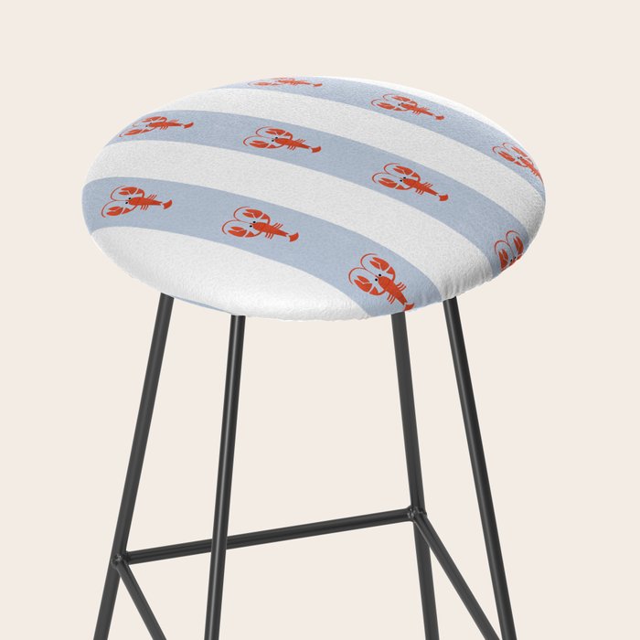 Red Lobsters On Hand-Painted Blue Stripes Stool Gallery Image 2