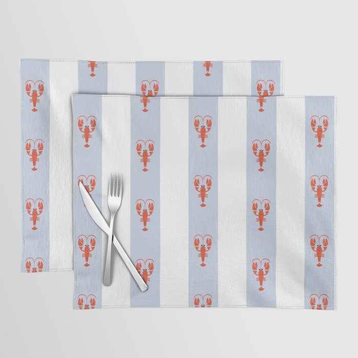 Red Lobsters On Hand-Painted Blue Stripes Placemat Gallery Image 1