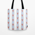 Red Lobsters On Hand-Painted Blue Stripes Tote Bag Gallery Image 1