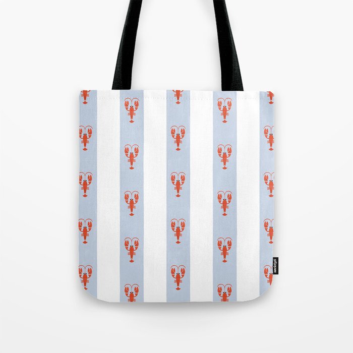 Red Lobsters On Hand-Painted Blue Stripes Tote Bag Gallery Image 1