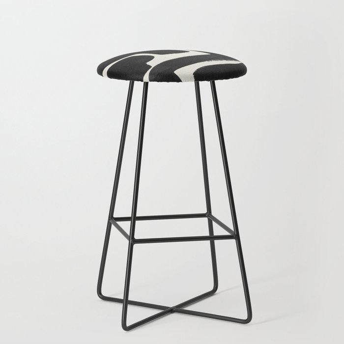 Black Ink Paint Brush Strokes Abstract Organic Pattern Mid Century Style Stool Gallery Image 1