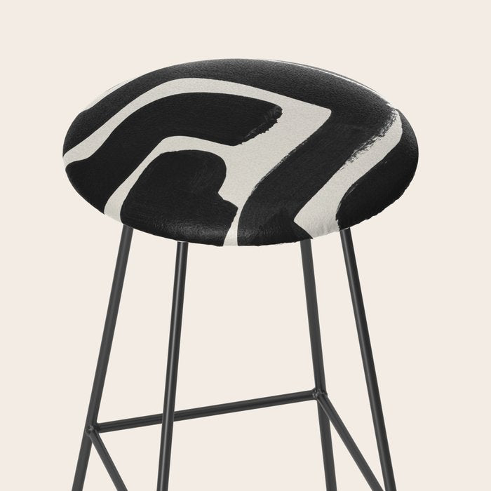 Black Ink Paint Brush Strokes Abstract Organic Pattern Mid Century Style Stool Gallery Image 2
