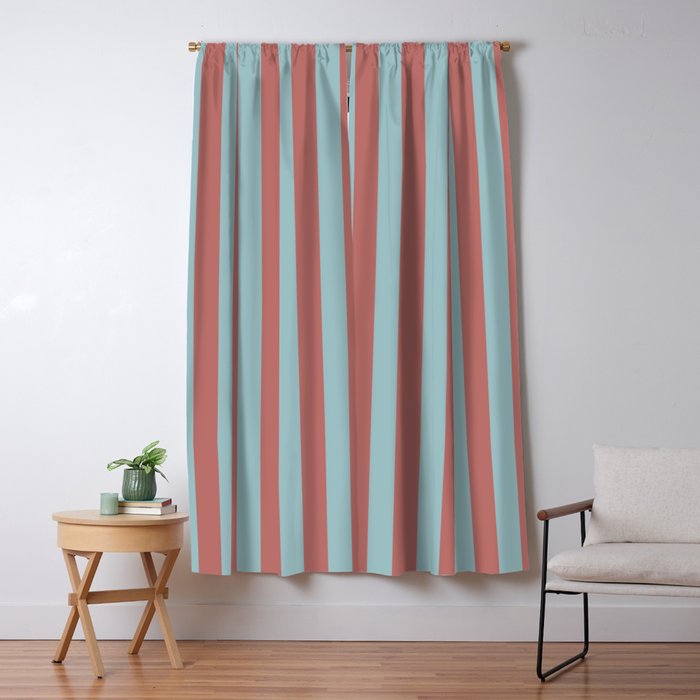 Dusty Pink Greyish Blue Stripe Window Curtain Gallery Image 5