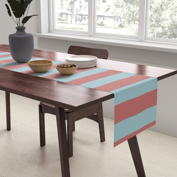 Dusty Pink Greyish Blue Stripe Table Runner Gallery Image 2