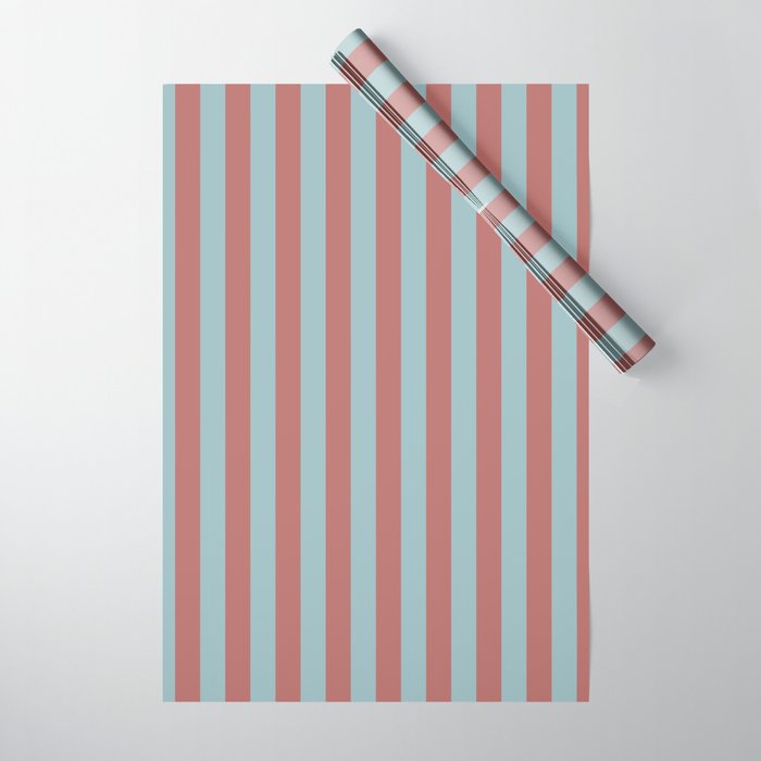 Dusty Pink Greyish Blue Stripe Wrapping Paper Gallery Image 1