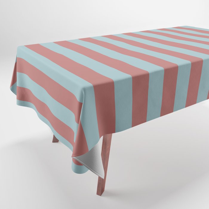 Dusty Pink Greyish Blue Stripe Tablecloth Gallery Image 1