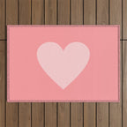 Cute Blush Pink Heart Minimal Pastel Outdoor Rug Gallery Image 1