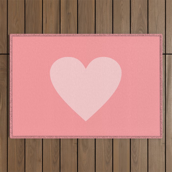Cute Blush Pink Heart Minimal Pastel Outdoor Rug Gallery Image 1