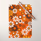 Retro 70s Floral Pattern Groovy Garden Flowers in Orange and Brown Wrapping Paper Gallery Image 1