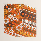 Retro 70s Floral Pattern Groovy Garden Flowers in Orange and Brown Wrapping Paper Gallery Image 3