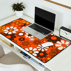 Retro 70s Floral Pattern Groovy Garden Flowers in Orange and Brown Desk Mat Gallery Image 2