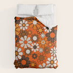 Retro 70s Floral Pattern Groovy Garden Flowers in Orange and Brown Duvet Cover Gallery Image 6