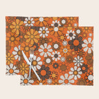 Retro 70s Floral Pattern Groovy Garden Flowers in Orange and Brown Placemat Gallery Image 1
