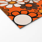 Retro 70s Floral Pattern Groovy Garden Flowers in Orange and Brown Welcome Mat Gallery Image 2