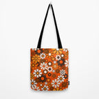 Retro 70s Floral Pattern Groovy Garden Flowers in Orange and Brown Tote Bag Gallery Image 2