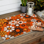 Retro 70s Floral Pattern Groovy Garden Flowers in Orange and Brown Outdoor Rug Gallery Image 2