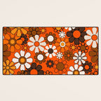Retro 70s Floral Pattern Groovy Garden Flowers in Orange and Brown Desk Mat Gallery Image 3