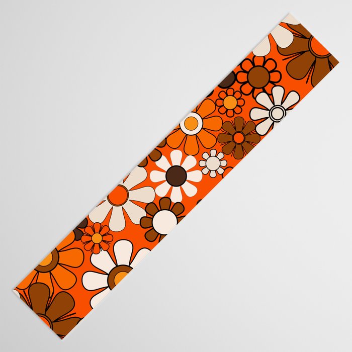 Retro 70s Floral Pattern Groovy Garden Flowers in Orange and Brown Table Runner Gallery Image 3