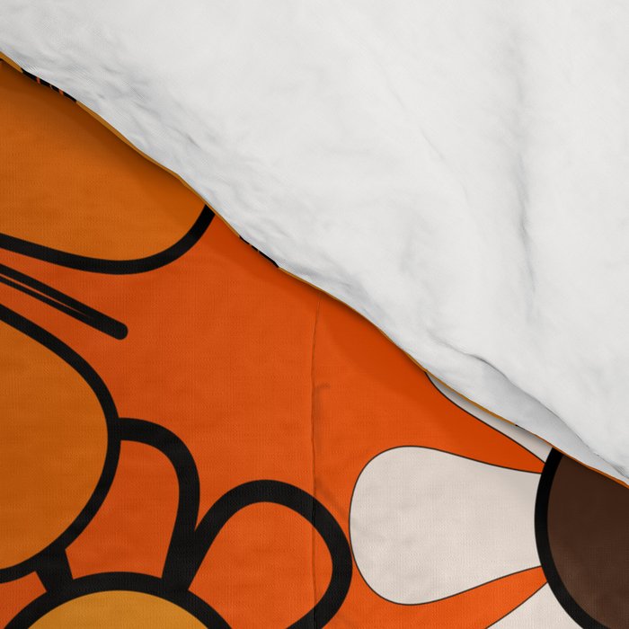 Retro 70s Floral Pattern Groovy Garden Flowers in Orange and Brown Comforter Gallery Image 4