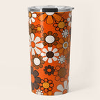 Retro 70s Floral Pattern Groovy Garden Flowers in Orange and Brown Travel Mug Gallery Image 1