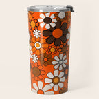 Retro 70s Floral Pattern Groovy Garden Flowers in Orange and Brown Travel Mug Gallery Image 2
