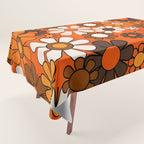 Retro 70s Floral Pattern Groovy Garden Flowers in Orange and Brown Tablecloth Gallery Image 1