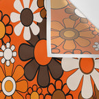 Retro 70s Floral Pattern Groovy Garden Flowers in Orange and Brown Wall Tapestry Gallery Image 3