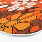 Retro 70s Floral Pattern Groovy Garden Flowers in Orange and Brown Bath Mat Gallery Image 3