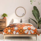 Retro 70s Floral Pattern Groovy Garden Flowers in Orange and Brown Comforter Gallery Image 3