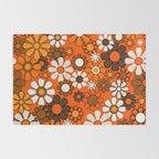 Retro 70s Floral Pattern Groovy Garden Flowers in Orange and Brown Rug Gallery Image 2