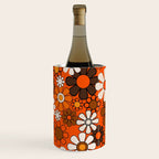 Retro 70s Floral Pattern Groovy Garden Flowers in Orange and Brown Wine Chiller Gallery Image 3