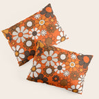 Retro 70s Floral Pattern Groovy Garden Flowers in Orange and Brown Pillow Sham Gallery Image 3