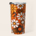 Retro 70s Floral Pattern Groovy Garden Flowers in Orange and Brown Travel Mug Gallery Image 3