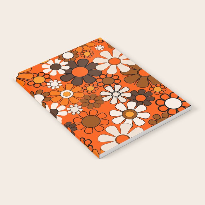 Retro 70s Floral Pattern Groovy Garden Flowers in Orange and Brown Notebook Gallery Image 2