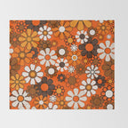 Retro 70s Floral Pattern Groovy Garden Flowers in Orange and Brown Throw Blanket Gallery Image 2