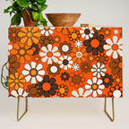 Retro 70s Floral Pattern Groovy Garden Flowers in Orange and Brown Credenza Gallery Image 1