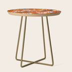 Retro 70s Floral Pattern Groovy Garden Flowers in Orange and Brown Side Table Gallery Image 1