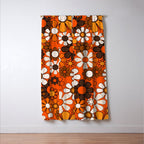 Retro 70s Floral Pattern Groovy Garden Flowers in Orange and Brown Window Curtain Gallery Image 3