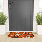 Retro 70s Floral Pattern Groovy Garden Flowers in Orange and Brown Welcome Mat Gallery Image 3