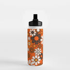 Retro 70s Floral Pattern Groovy Garden Flowers in Orange and Brown Water Bottle Gallery Image 2