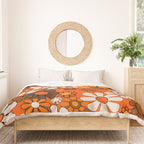 Retro 70s Floral Pattern Groovy Garden Flowers in Orange and Brown Duvet Cover Gallery Image 3