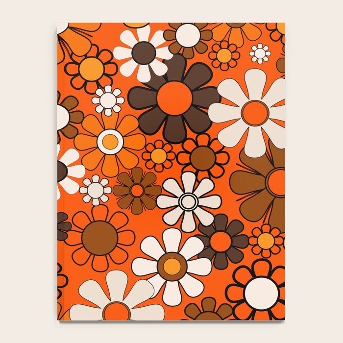 Retro 70s Floral Pattern Groovy Garden Flowers in Orange and Brown Notebook Gallery Image 4