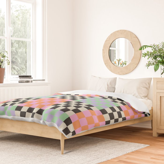 Colorful retro checkered patchwork pattern Duvet Cover Gallery Image 2