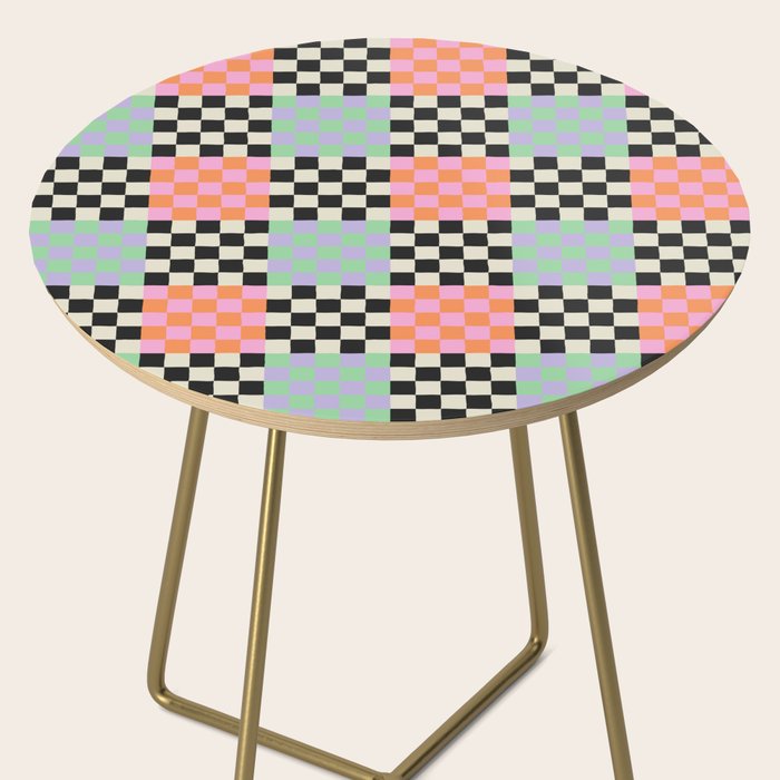 Colorful retro checkered patchwork pattern Side Table Gallery Image 2