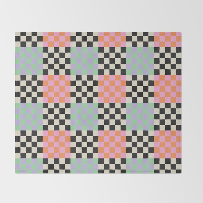 Colorful retro checkered patchwork pattern Throw Blanket Gallery Image 2