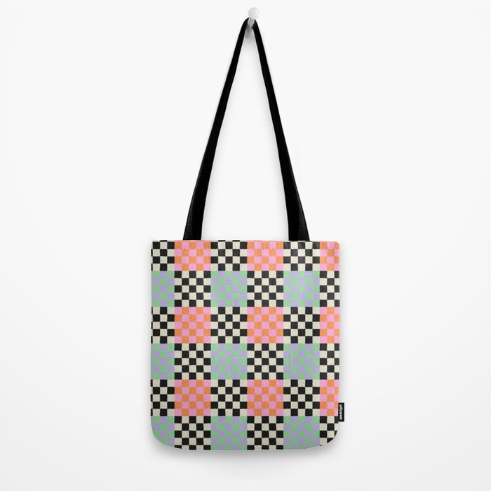 Colorful retro checkered patchwork pattern Tote Bag Gallery Image 2