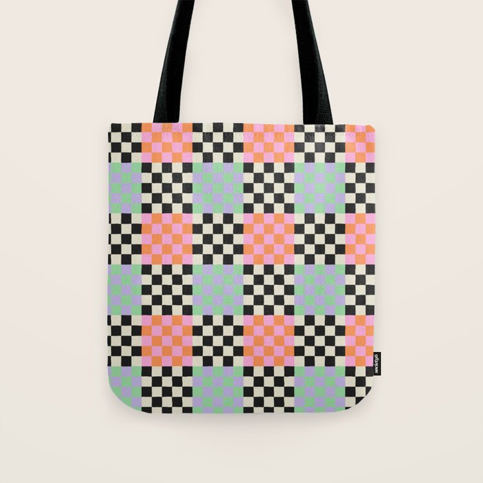 Colorful retro checkered patchwork pattern Tote Bag Gallery Image 1