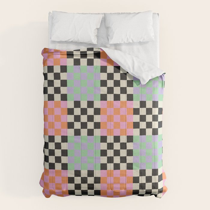 Colorful retro checkered patchwork pattern Comforter Gallery Image 6