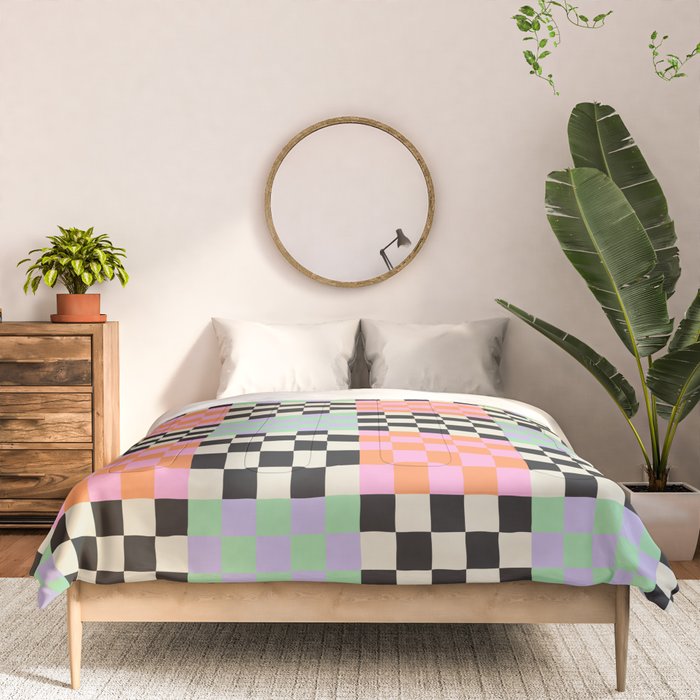 Colorful retro checkered patchwork pattern Comforter Gallery Image 3